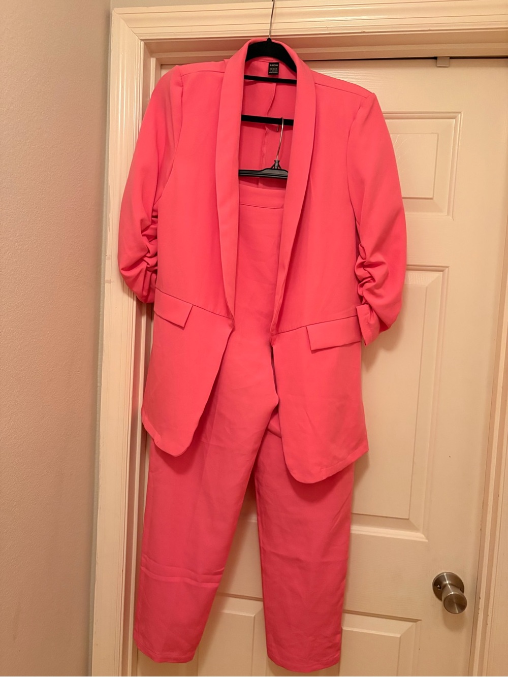 SHEIN Hot Pink Shawl Collar Blazer & Pants Set